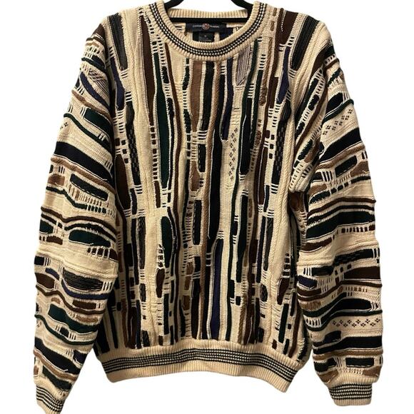 Vintage 90s Cotton Traders 3D Knit Coogi Style Neutral Sweater Adult Medium